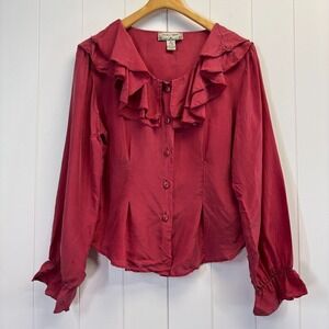 Vintage Jonathan Martin Women Poetic Ruffle Neck Silk Top Size L Romantic Boho